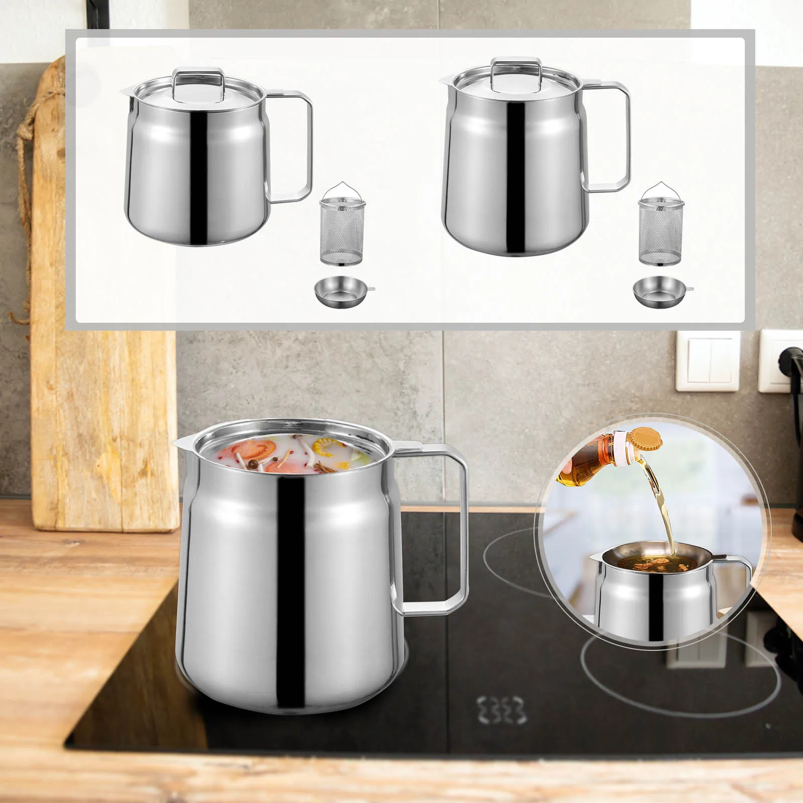 Food-Grade 304 Stainless Steel Oil Pot Kitchen Oil Tank Sauce Vinegar Drip-Free Dust-Proof Oil Storage Container Storage Tool
Food-Grade 304 Stainless Steel Oil Pot Kitchen Oil Tank Sauce Vinegar Drip-Free Dust-Proof Oil Storage Container Storage Tool