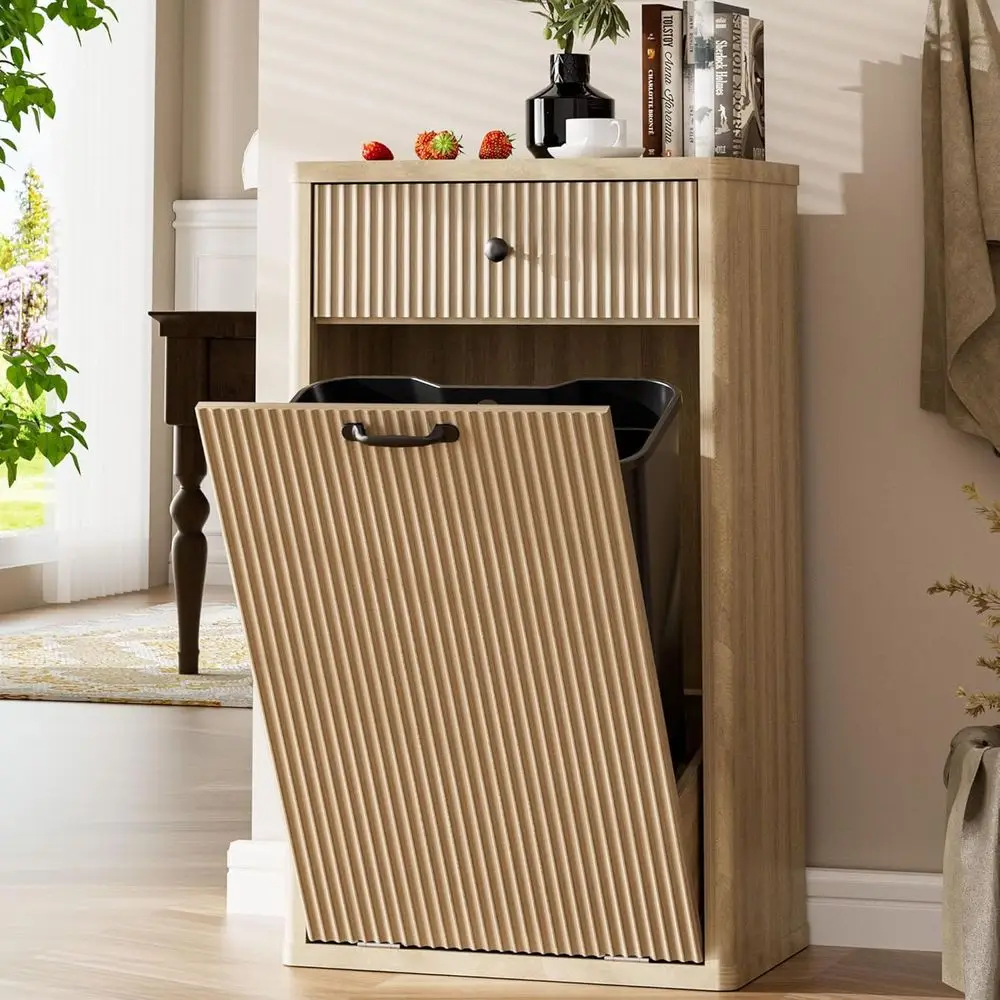 13 Gallon Standing Kitchen Trash Can with Hidden Recycling Cabinet and Pet Proof Lid, Natural
13 Gallon Standing Kitchen Trash Can with Hidden Recycling Cabinet and Pet Proof Lid, Natural