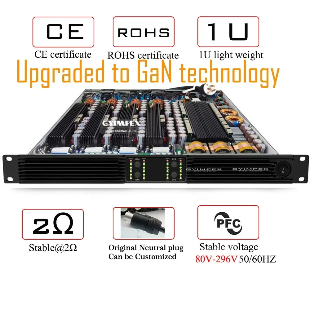 Professional Amplifiers With PFC 4*3000W Class D 2 Ohm Stable 4 Channels 1u Digital Power Amplifier For 2 Way Full Rang Speaker