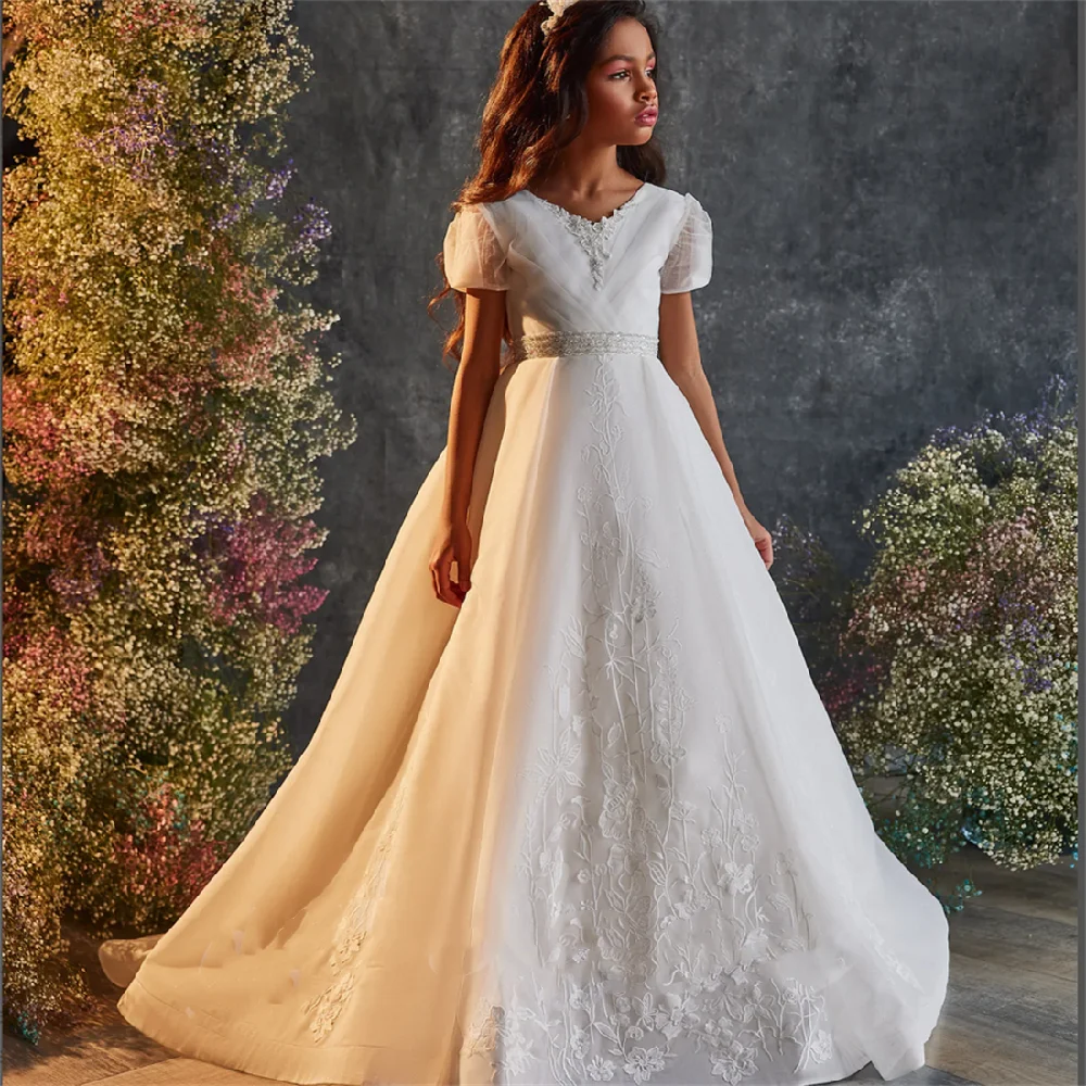 Lovely White Flower Girl For Wedding Dresses Lace Appliques Short Sleeves Princess Fluffy First Communion Party Gown Birthday
Lovely White Flower Girl For Wedding Dresses Lace Appliques Short Sleeves Princess Fluffy First Communion Party Gown Birthday