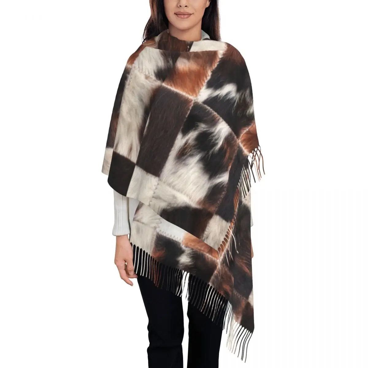 Ladies Long Checkered Cowhide Fur Scarves Women Winter Soft Warm Tassel Shawl Wraps Animal Leather Texture Scarf
Ladies Long Checkered Cowhide Fur Scarves Women Winter Soft Warm Tassel Shawl Wraps Animal Leather Texture Scarf