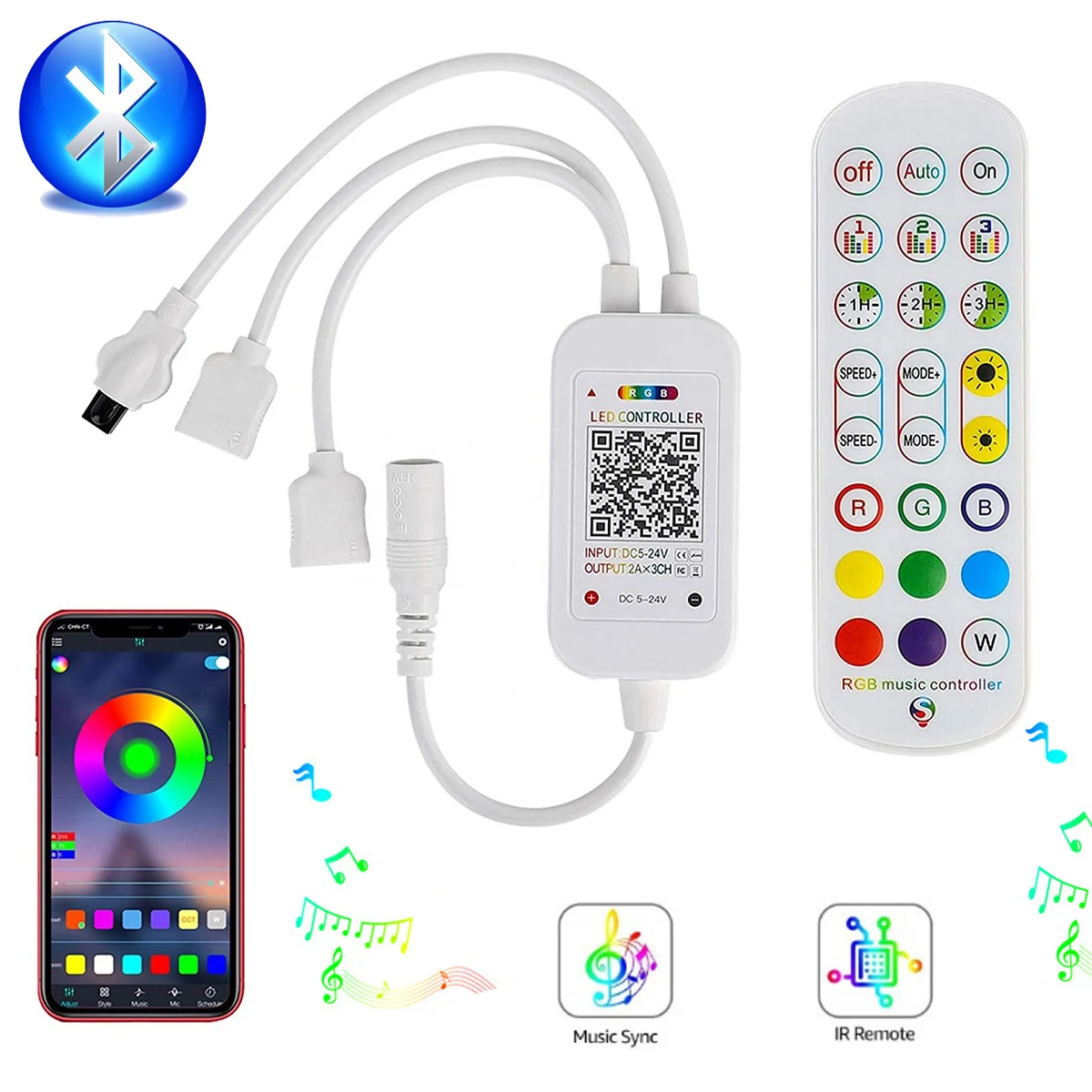 2 Ports Bluetooth LED Controller Smart Phone APP Control Music Remote Controller For DC 5V 12V 24V RGB LED Strip Light
2 Ports Bluetooth LED Controller Smart Phone APP Control Music Remote Controller For DC 5V 12V 24V RGB LED Strip Light