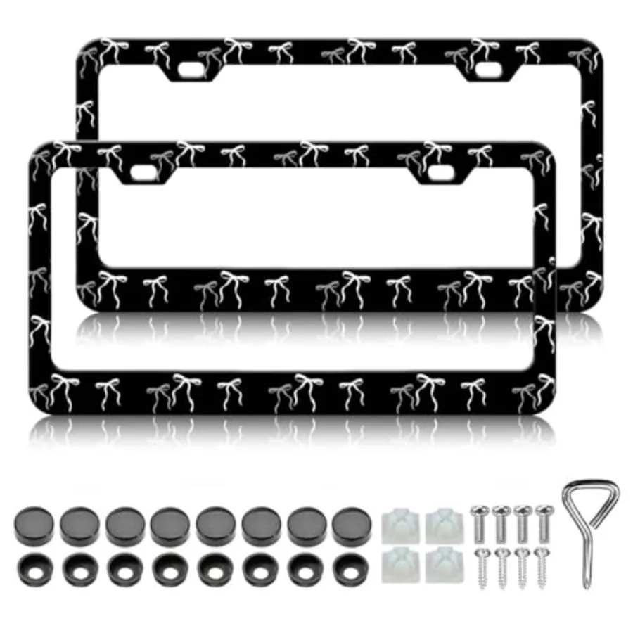 Black White Bow License Plate Frames for Women - 2 Pack Cute License Plate Holder Covers, Aluminum Metal Rust-Proof Waterproof
Black White Bow License Plate Frames for Women - 2 Pack Cute License Plate Holder Covers, Aluminum Metal Rust-Proof Waterproof