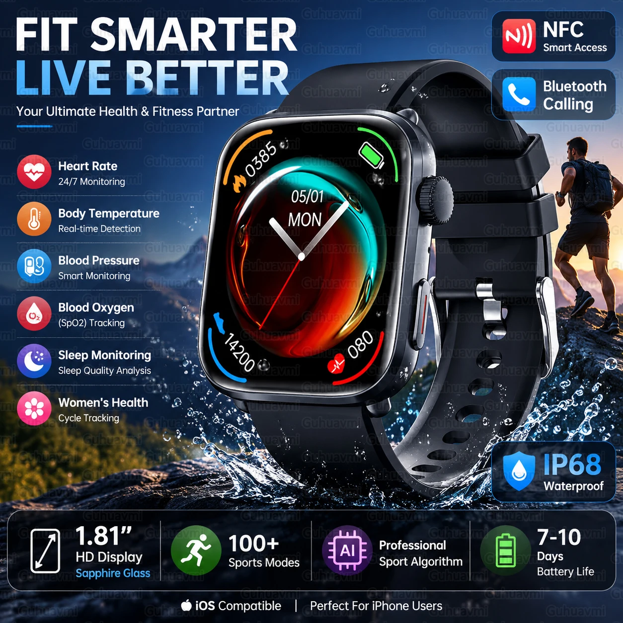 2026New NFC Smat Watch Women 1.85-inch Blood Pressure Heart Rate Bluetooth Call Female Health Smarwatches Ladies For Android IOS
2026New NFC Smat Watch Women 1.85-inch Blood Pressure Heart Rate Bluetooth Call Female Health Smarwatches Ladies For Android IOS