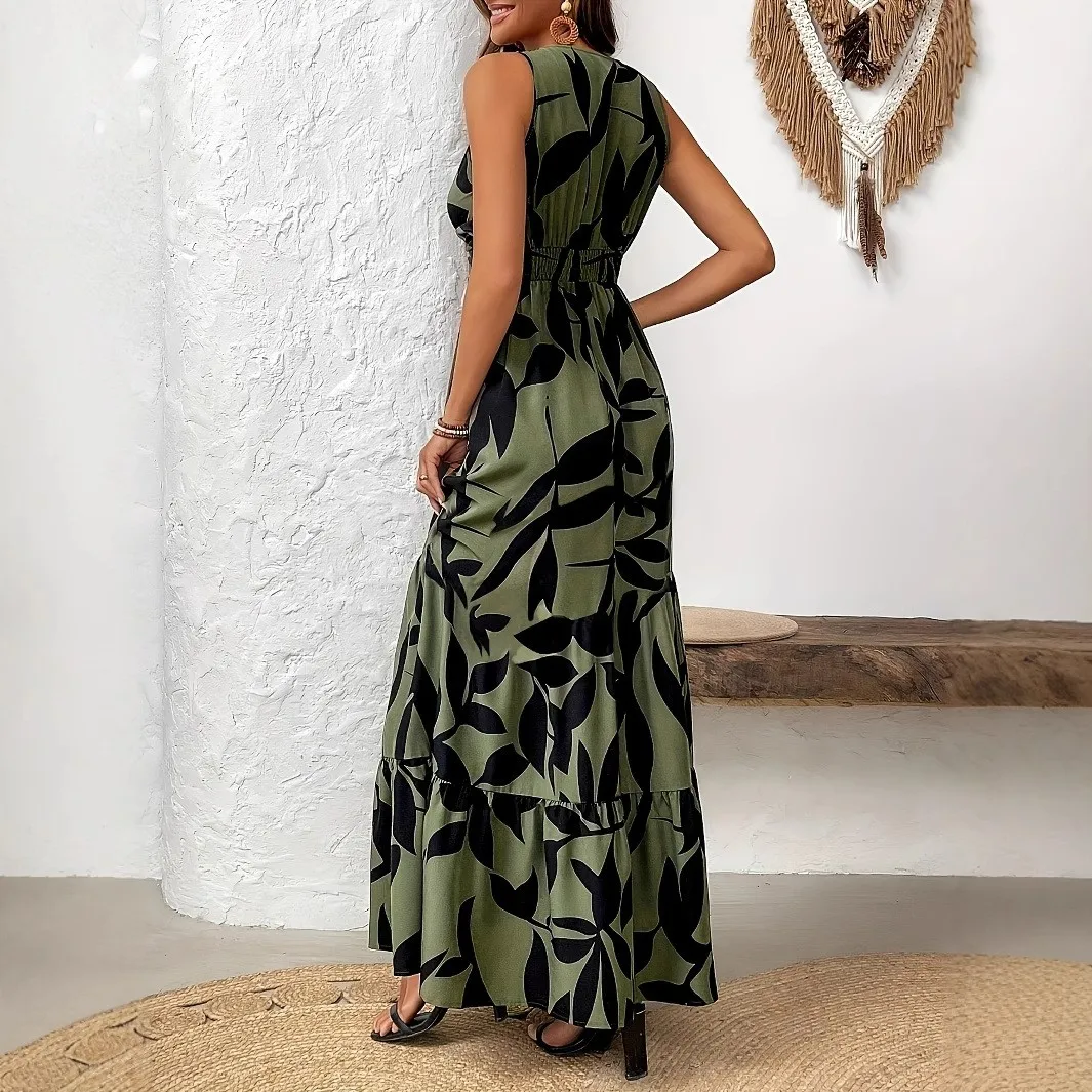 Summer Woman Dress V Neck Sleeveless Floral Print Dresses Women's Casual Long High Waist Maxi Dress Wrap Front Olive Green A
Summer Woman Dress V Neck Sleeveless Floral Print Dresses Women's Casual Long High Waist Maxi Dress Wrap Front Olive Green A