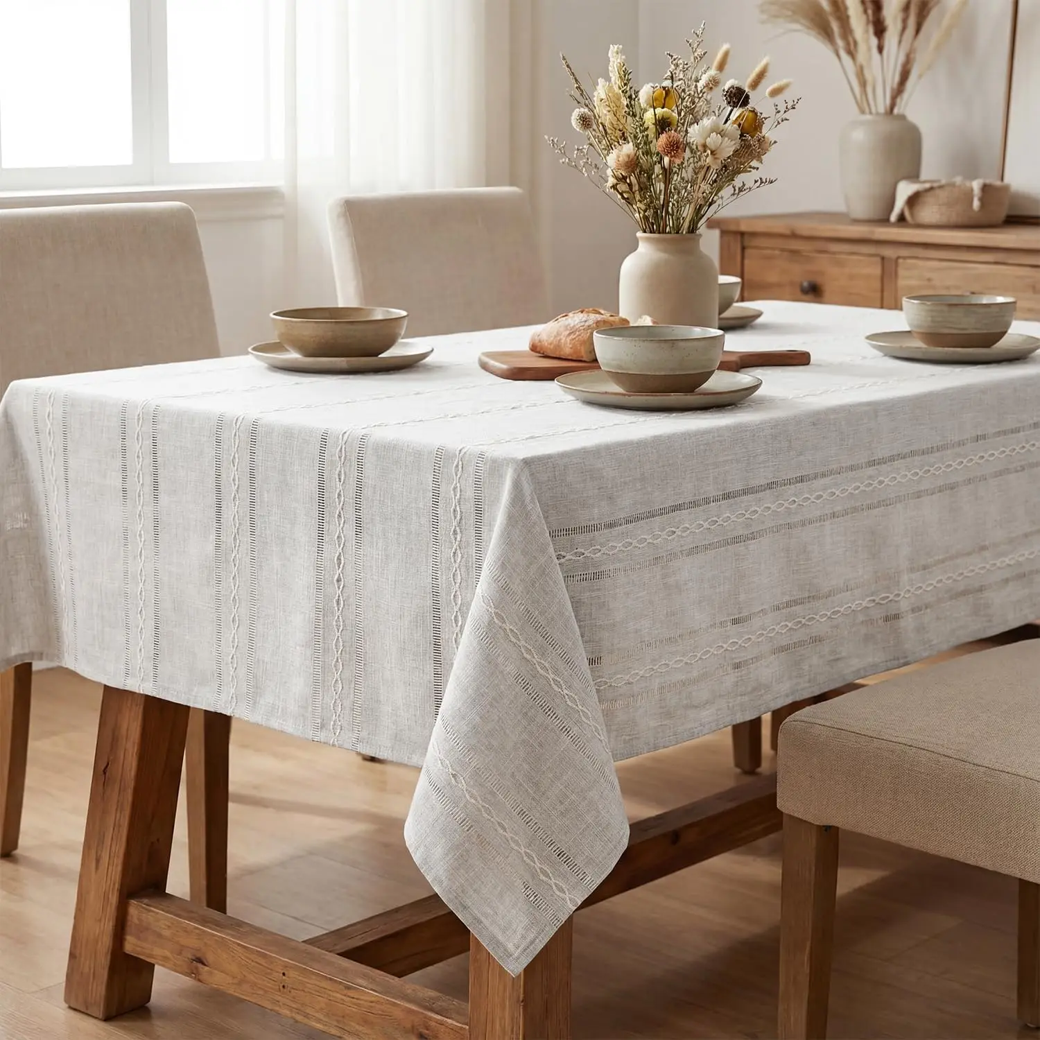 Light Grey Cotton Blend Tablecloth 60×84 Inch Rectangular, Farmhouse Style, Wrinkle Resistant Washable Table Cloth, Hem
Light Grey Cotton Blend Tablecloth 60×84 Inch Rectangular, Farmhouse Style, Wrinkle Resistant Washable Table Cloth, Hem