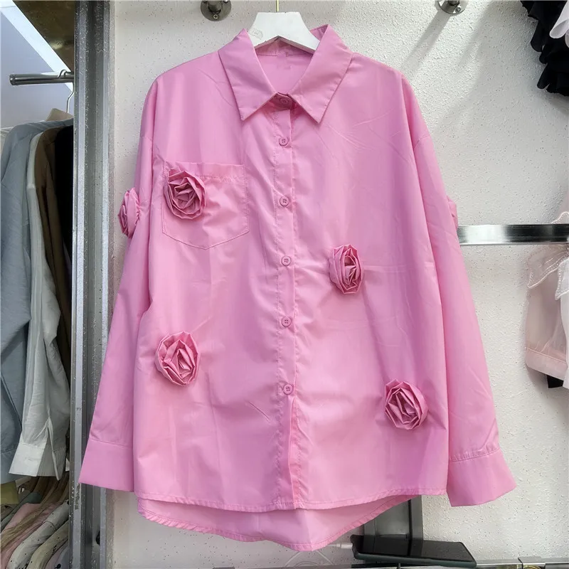Рубашка в корейском стиле SuperAen, весна-лето 2024, новые женские дизайнерские модные рубашки с трехмерным цветком Sweet Rose 
Рубашка в корейском стиле SuperAen, весна-лето 2024, новые женские дизайнерские модные рубашки с трехмерным цветком Sweet Rose