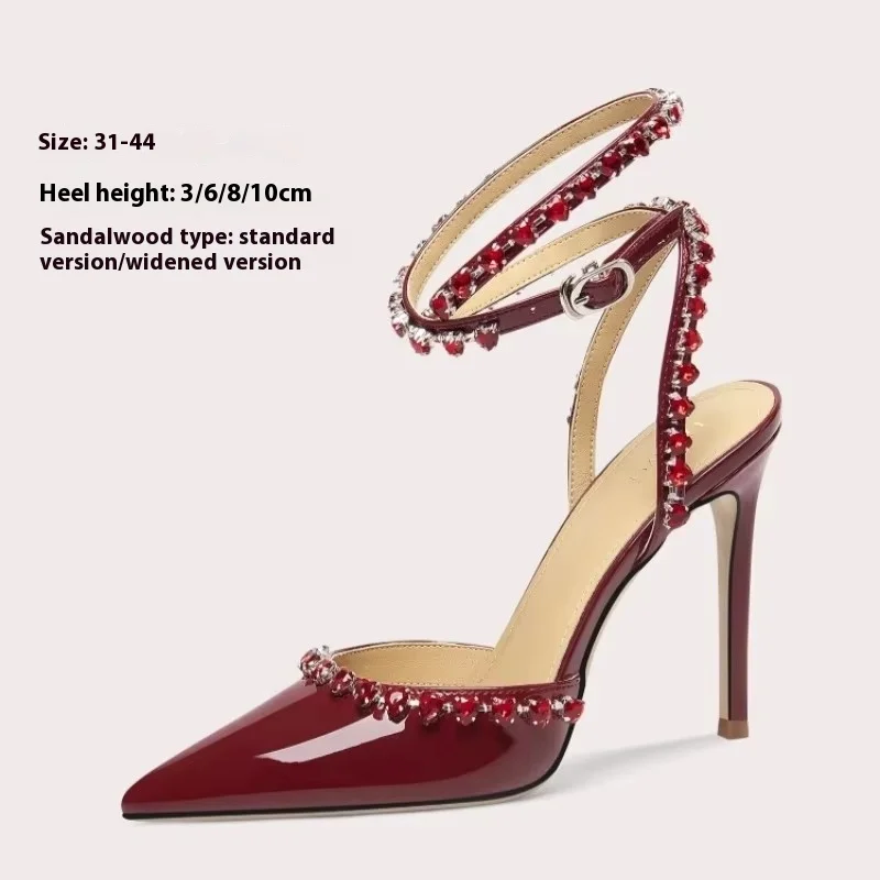 Spring and summer new patent leather rhinestone lace-up sandals thin high-heeled banquet dress large size small size women shoes
Spring and summer new patent leather rhinestone lace-up sandals thin high-heeled banquet dress large size small size women shoes