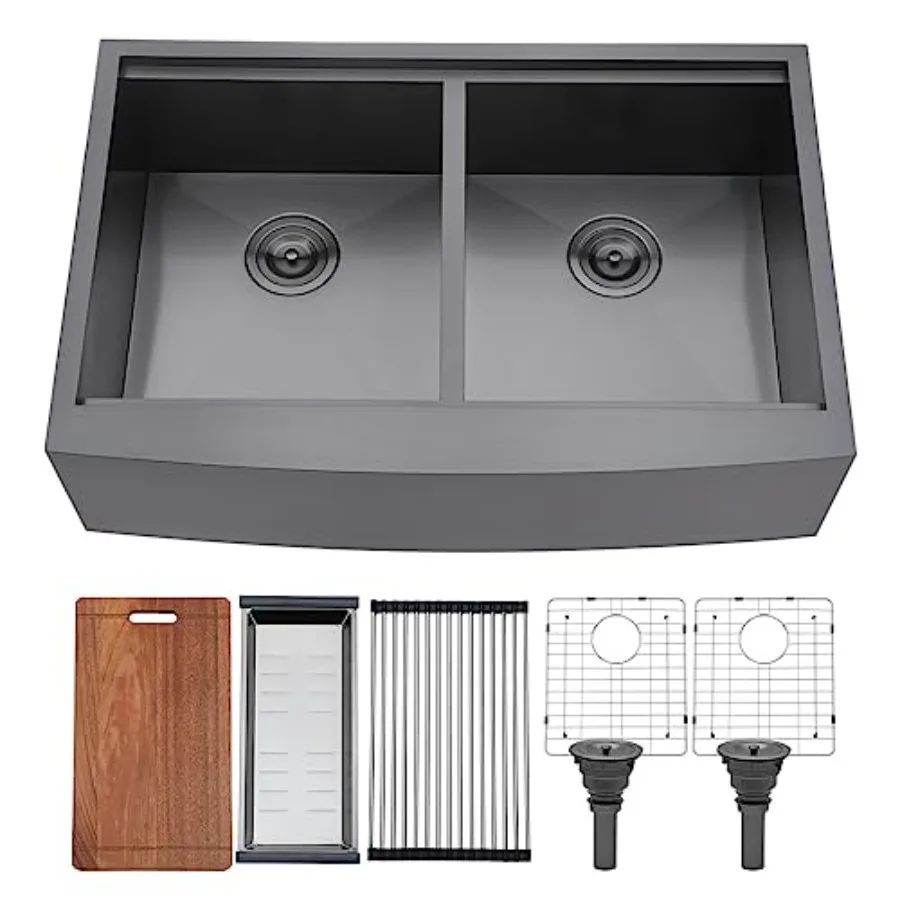 VCCUCINE 33 Inch Double Farmhouse Sink, 33X22 Double Bowl Farmhouse Kitchen Sink, 16 Gauge 50/50 Stainless Steel Apron Front Fa
VCCUCINE 33 Inch Double Farmhouse Sink, 33X22 Double Bowl Farmhouse Kitchen Sink, 16 Gauge 50/50 Stainless Steel Apron Front Fa
