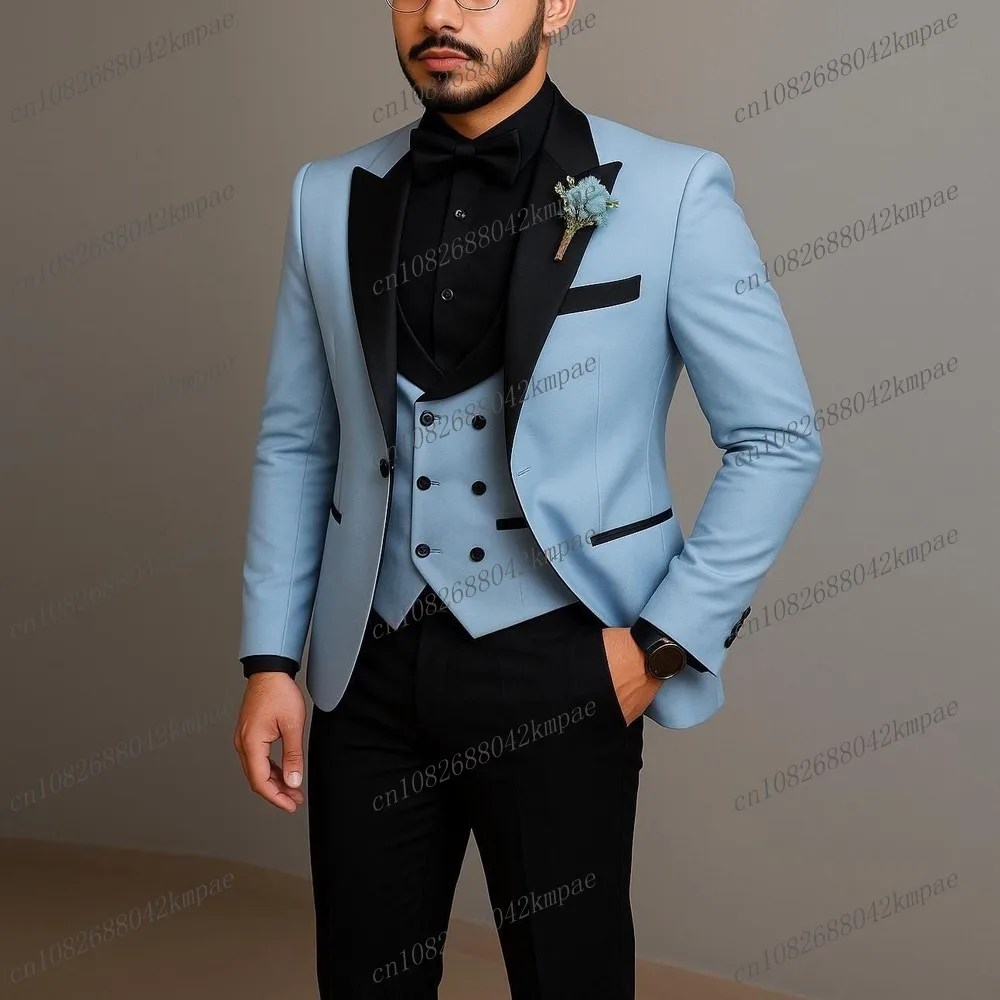 New Blue And Black Men Suit Formal Occasion Groom Groomsman Wedding Party Prom Male Tuxedos 3 Piece Set Blazer Vest Pants
New Blue And Black Men Suit Formal Occasion Groom Groomsman Wedding Party Prom Male Tuxedos 3 Piece Set Blazer Vest Pants