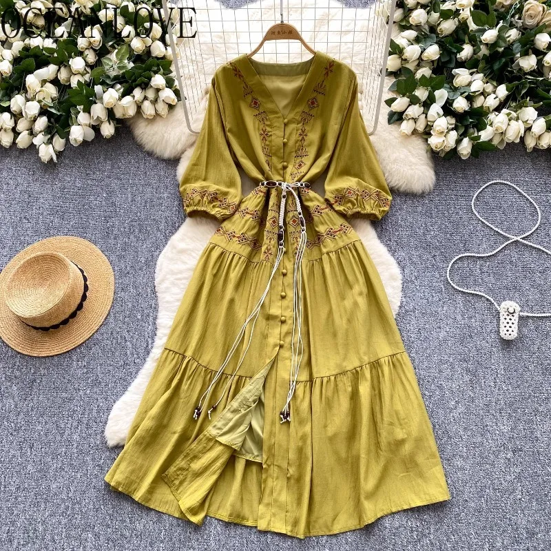 OCEANLOVE Bohemian Women Dresses Puff Sleeve Embroidered Spring Summer Vestidos Mujer Fashion Retro V Neck A-line Long Dress
OCEANLOVE Bohemian Women Dresses Puff Sleeve Embroidered Spring Summer Vestidos Mujer Fashion Retro V Neck A-line Long Dress
