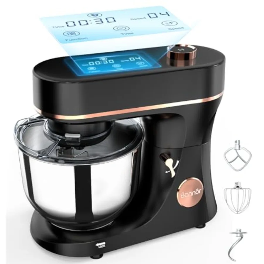 Кухонный миксер-тестомес 6QT с LED-сенсорным экраном, 11 скоростями, откидной головкой, таймером, 4 предустановленными программами и чашей из нержавеющей стали
Кухонный миксер-тестомес 6QT с LED-сенсорным экраном, 11 скоростями, откидной головкой, таймером, 4 предустановленными программами и чашей из нержавеющей стали