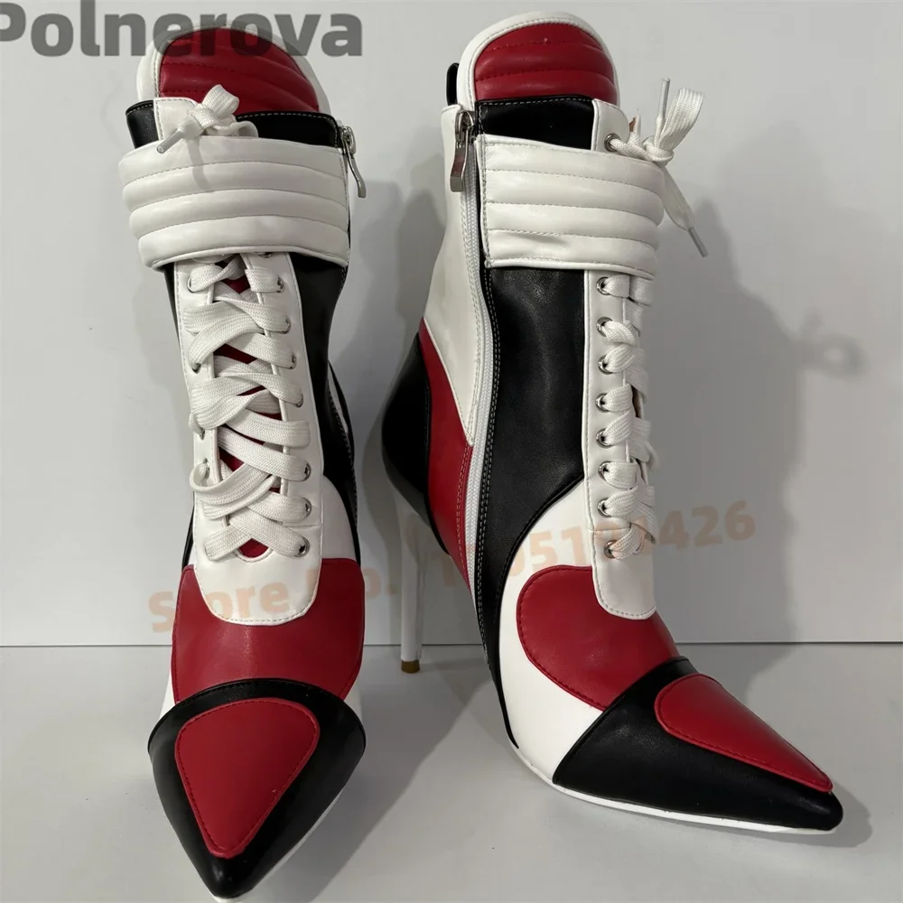 Splicing Pointed Toe Ankle Boots for Women Sexy Patchwork Leather High Heels Motorcycle Boots Ladies Lace Up Casual Shoes
Splicing Pointed Toe Ankle Boots for Women Sexy Patchwork Leather High Heels Motorcycle Boots Ladies Lace Up Casual Shoes
