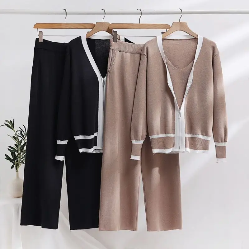 Fashion Loose Knitted Suit Spring Autumn New Long Sleeve Cardigan+Tank Top+High Waist Casual Wide Leg Pants Three Piece Set
Fashion Loose Knitted Suit Spring Autumn New Long Sleeve Cardigan+Tank Top+High Waist Casual Wide Leg Pants Three Piece Set