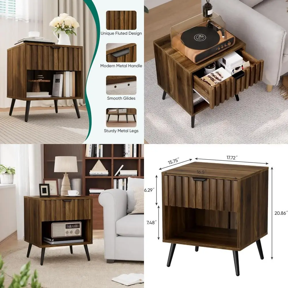 Mid-Century Walnut Nightstand with Fluted Drawer and Open Shelf for Modern Bedroom
Mid-Century Walnut Nightstand with Fluted Drawer and Open Shelf for Modern Bedroom