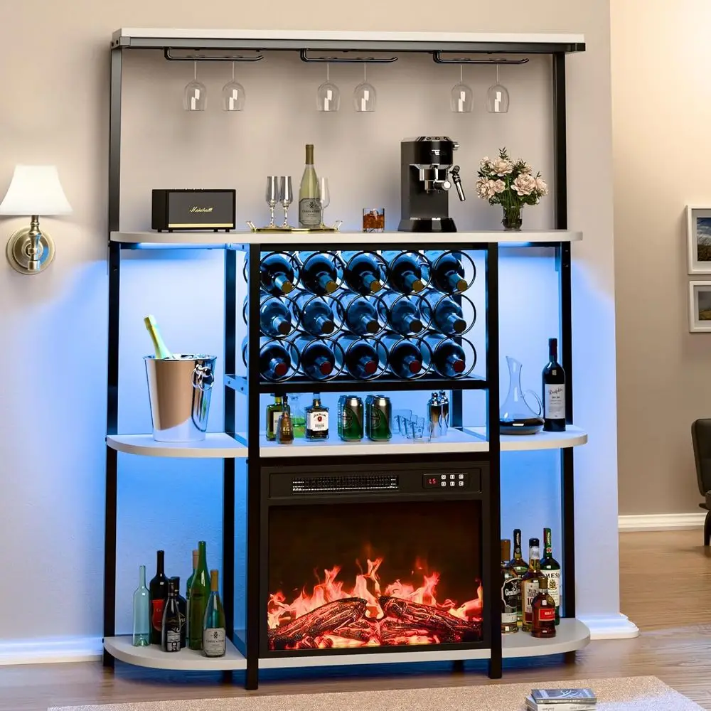 Upgraded Tall White Home Mini Bar Cabinet with Power Outlet, LED Lights, 4-Tier Storage, Rack, and Glass Holder
Upgraded Tall White Home Mini Bar Cabinet with Power Outlet, LED Lights, 4-Tier Storage, Rack, and Glass Holder