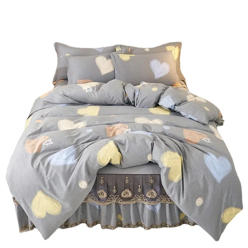 Cotton Korean Version Bed Skirt Four Piece Set, Thick Printed Bed Cover and Quilt Cover Made of Pure Cotton
Cotton Korean Version Bed Skirt Four Piece Set, Thick Printed Bed Cover and Quilt Cover Made of Pure Cotton