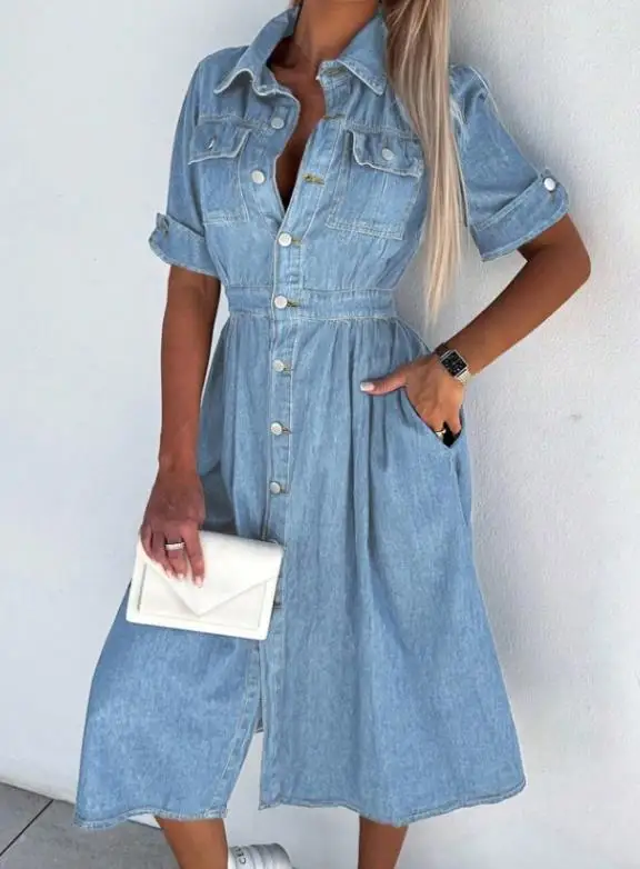 Spring New Women's Casual Breasted Slimming Denim Dress Personality Street Style 2026 Female Fashion High Waist A Line Dresses
Spring New Women's Casual Breasted Slimming Denim Dress Personality Street Style 2026 Female Fashion High Waist A Line Dresses