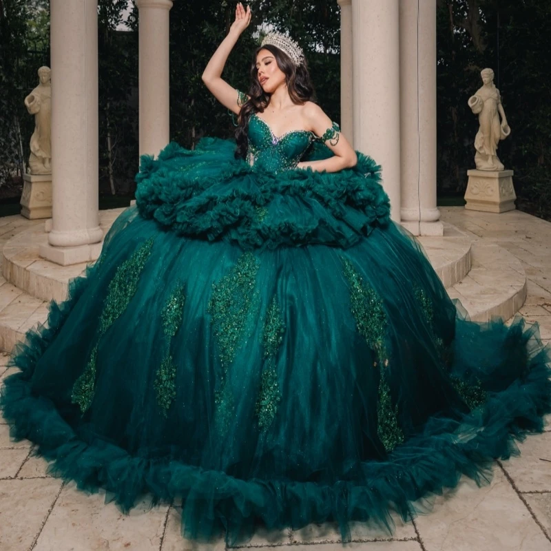 Blackish Green Princess Quinceanera Dresses Off Shoulder Applique Lace Beading Tiered Tull Sweet 16 Dress Ball Gown Vestidos 15
Blackish Green Princess Quinceanera Dresses Off Shoulder Applique Lace Beading Tiered Tull Sweet 16 Dress Ball Gown Vestidos 15