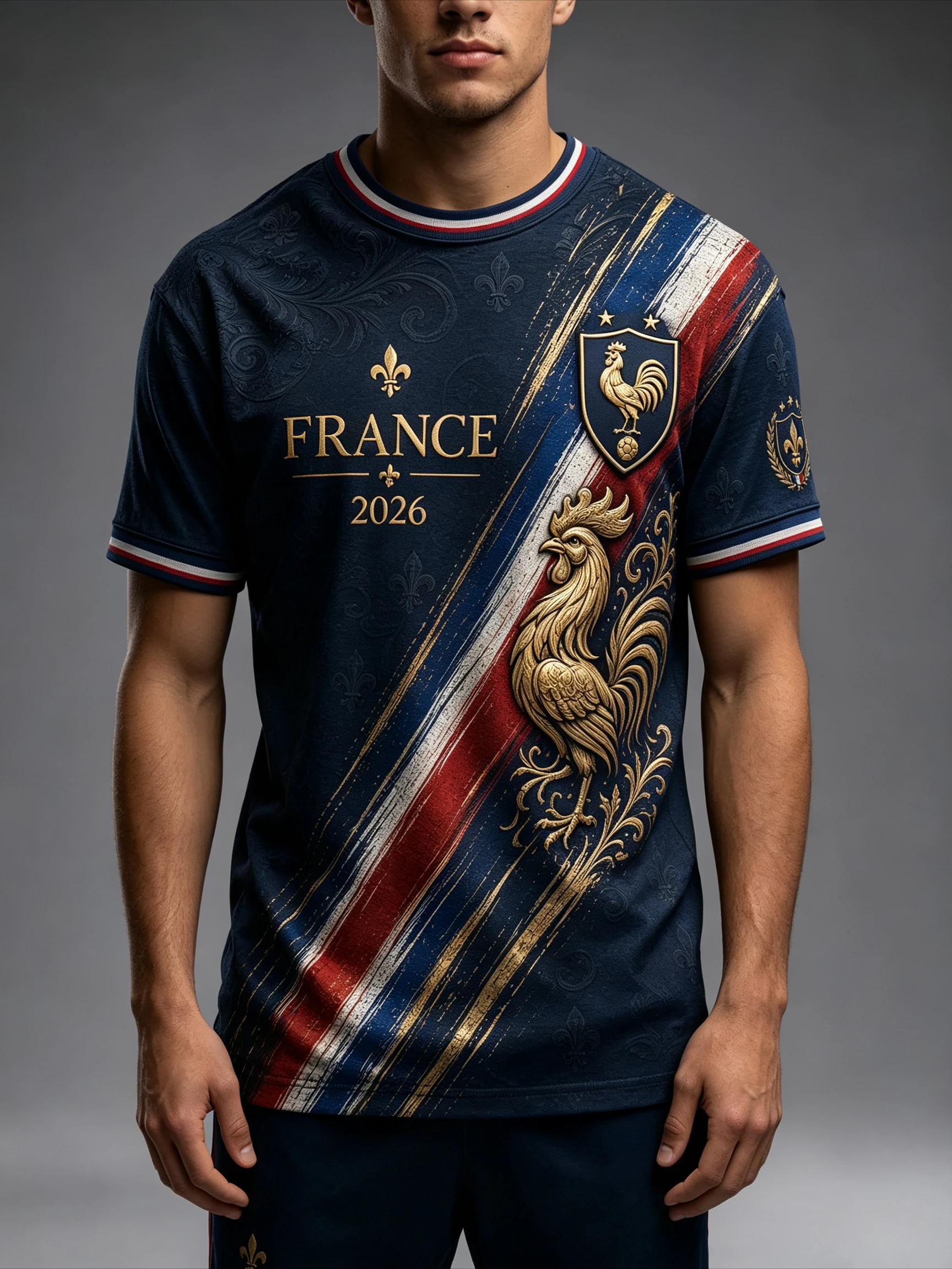 2026 France Oblique Three-color Brush with Dark Pattern of The Gallic Rooster Emblem Breathable Fan Player Short-sleeved Shirt
2026 France Oblique Three-color Brush with Dark Pattern of The Gallic Rooster Emblem Breathable Fan Player Short-sleeved Shirt