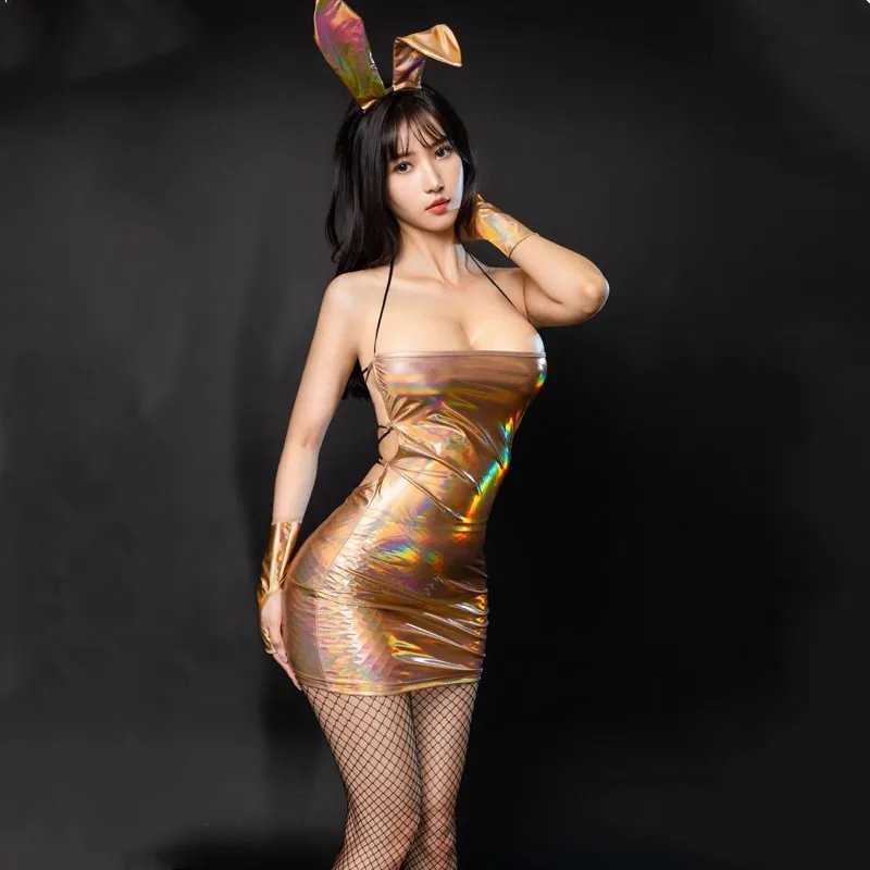 Эротическое нижнее белье Bunny Girl, женский костюм для косплея, сексуальные блестящие эротические мини-платья с металлическим блеском на бретелях и открытой спиной, ночная модель
Эротическое нижнее белье Bunny Girl, женский костюм для косплея, сексуальные блестящие эротические мини-платья с металлическим блеском на бретелях и открытой спиной, ночная модель