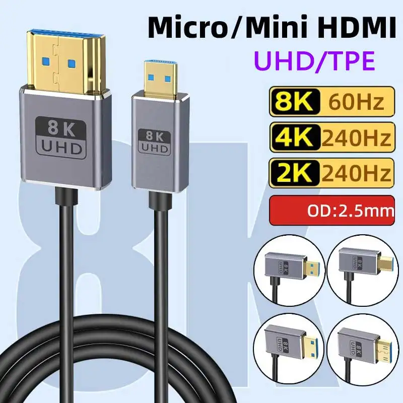 Коаксиальный HDMI-совместимый тонкий 8K Micro HDMI к HDMI, Mini HDMI к HDMIUltra высокоскоростной 48 Гбит/с, шнур Φ 240 мм, 8K @ 60 Гц, 4K @ Гц
Коаксиальный HDMI-совместимый тонкий 8K Micro HDMI к HDMI, Mini HDMI к HDMIUltra высокоскоростной 48 Гбит/с, шнур Φ 240 мм, 8K @ 60 Гц, 4K @ Гц