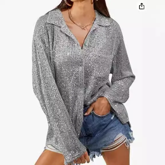 2025 autumn European and American women's clothing new fashion sequined long-sleeved lapel temperament casual shirt
2025 autumn European and American women's clothing new fashion sequined long-sleeved lapel temperament casual shirt