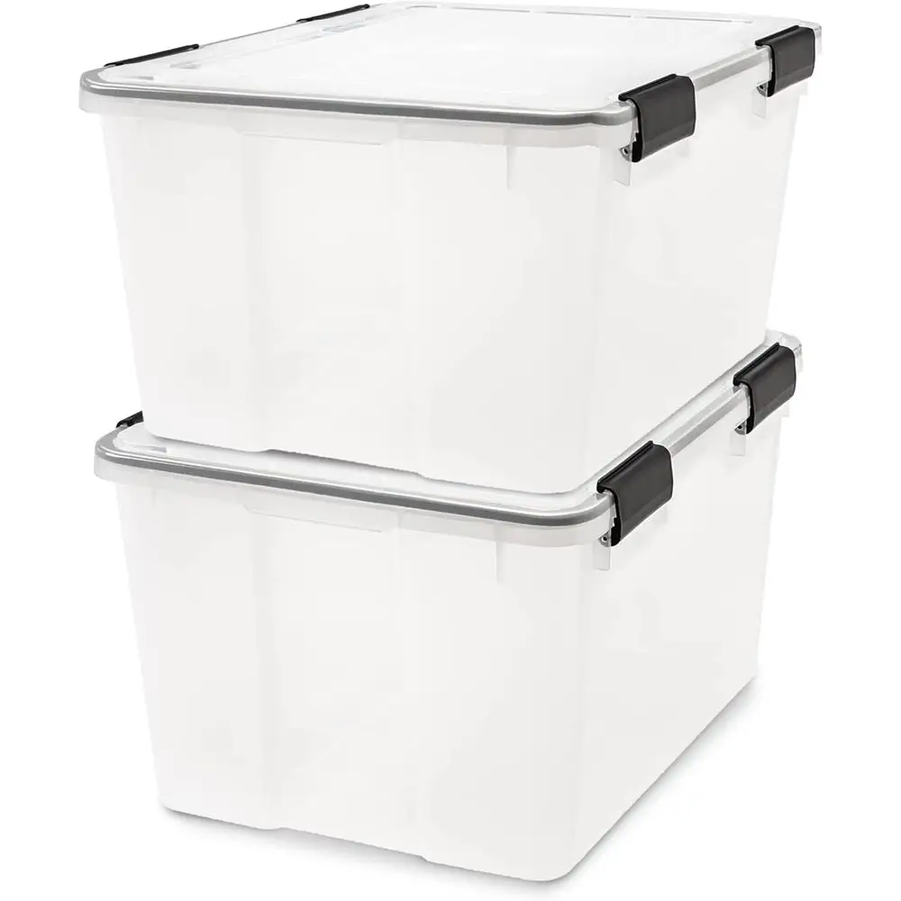 47 Qt Storage Bins, 2-Pack, BPA-Free Plastic with Gasket Seal, Stackable and Nestable Clear/Black Tubs
47 Qt Storage Bins, 2-Pack, BPA-Free Plastic with Gasket Seal, Stackable and Nestable Clear/Black Tubs