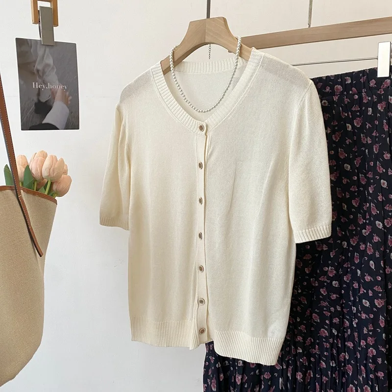 Dave&di 26 Summer Modal And Paper Yarn Soft Skin Friendly Solid Color Round Neck Short Sleeve Knitted Cardigan Women's Top
Dave&di 26 Summer Modal And Paper Yarn Soft Skin Friendly Solid Color Round Neck Short Sleeve Knitted Cardigan Women's Top
