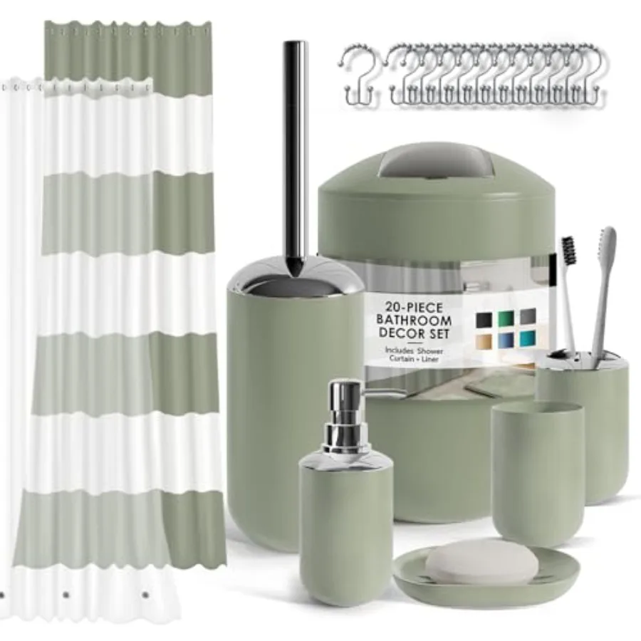Bathroom Set - Bathroom Accessories Set, 20PC Bathroom Accessory Set, Shower Curtain Set with Liner, Toothbrush Holder, Soap Di
Bathroom Set - Bathroom Accessories Set, 20PC Bathroom Accessory Set, Shower Curtain Set with Liner, Toothbrush Holder, Soap Di