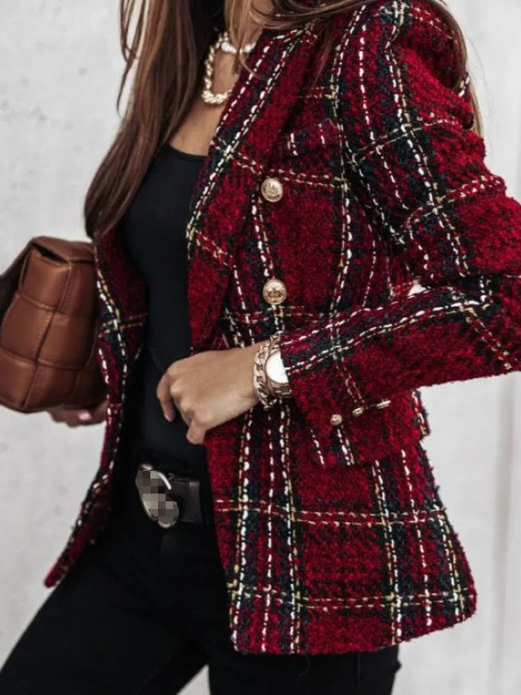Women's Printed Long Sleeve Suit Jacket Double Breasted Woolen Plaid Coat Slim Fit Fashion Spring Autumn Independent Station
Women's Printed Long Sleeve Suit Jacket Double Breasted Woolen Plaid Coat Slim Fit Fashion Spring Autumn Independent Station