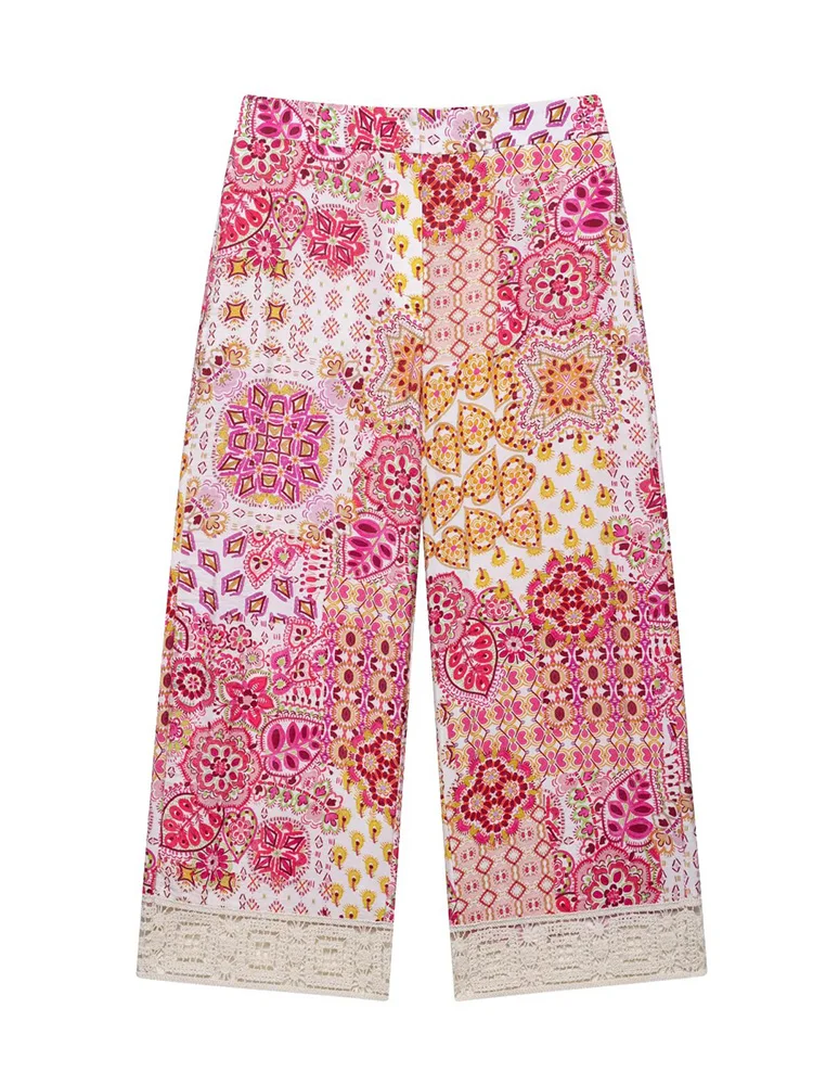 KUCLUT Women Fashion Printed Lace Hem Front Zipper Wide Leg Pants Vintage High Waist Ankle Length Female Chic Lady Trousers
KUCLUT Women Fashion Printed Lace Hem Front Zipper Wide Leg Pants Vintage High Waist Ankle Length Female Chic Lady Trousers