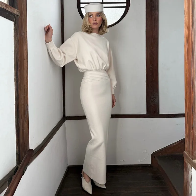 Women White French Autumn Winter Long Dress Hip Skirt Long Sleeve Dress
Women White French Autumn Winter Long Dress Hip Skirt Long Sleeve Dress