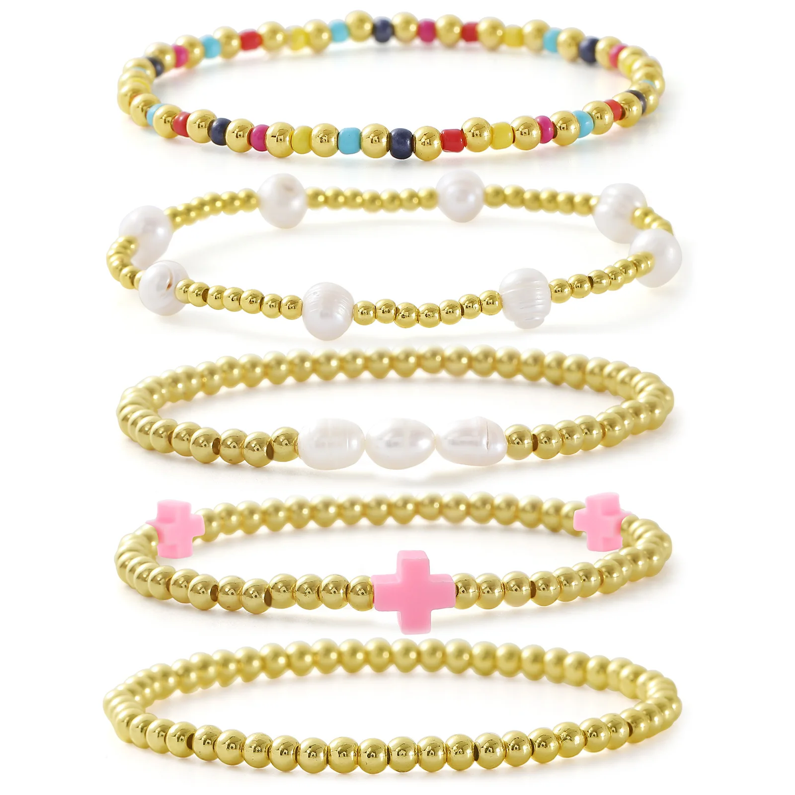 Hot Cross Pearl Color Rice Beads Handmade Beaded Elastic Bracelet Women's Bracelet Copper Gold Plated Creative Personality Set
Hot Cross Pearl Color Rice Beads Handmade Beaded Elastic Bracelet Women's Bracelet Copper Gold Plated Creative Personality Set