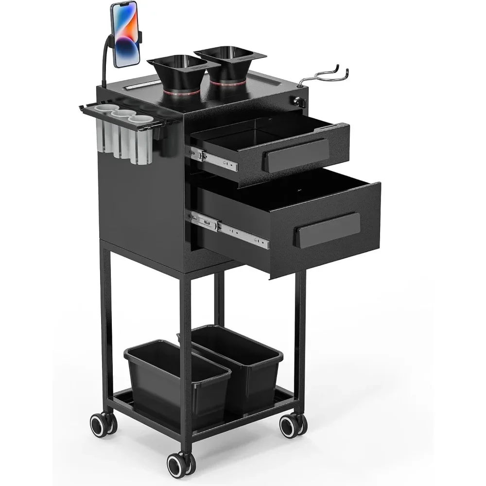 Salon Trolley Cart for Hair Stylist, Salon Station with Lockable Drawers, Hair Cart with 2 Magnetic Bowls & 2 Storage Baskets
Salon Trolley Cart for Hair Stylist, Salon Station with Lockable Drawers, Hair Cart with 2 Magnetic Bowls & 2 Storage Baskets