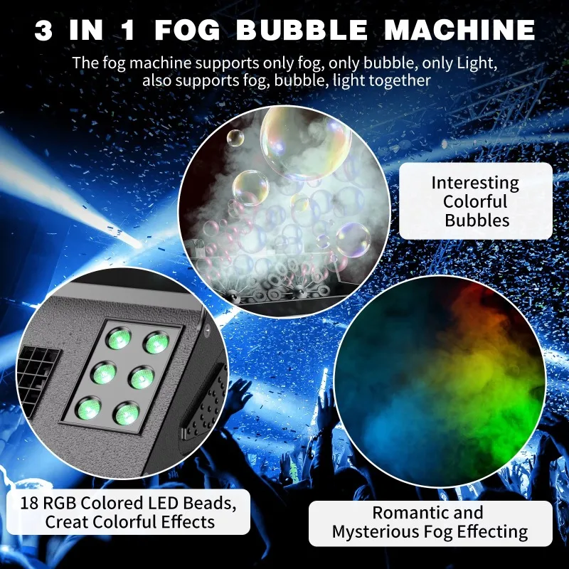 1500W Fog Bubble Machin Lights Smoke Machine with 2 Bubble Fans DMX Control for Party Wedding DJ Outdoor
1500W Fog Bubble Machin Lights Smoke Machine with 2 Bubble Fans DMX Control for Party Wedding DJ Outdoor