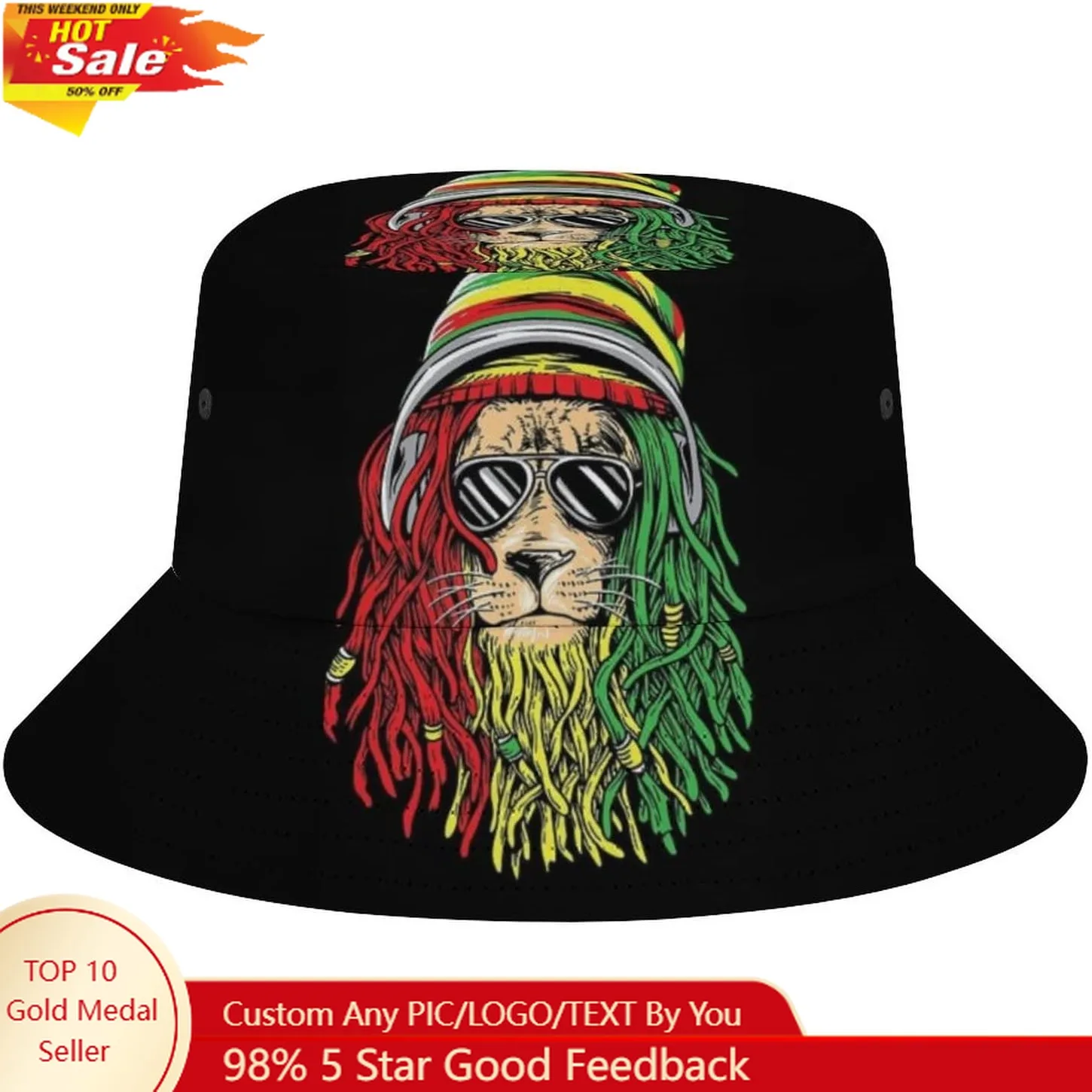 Rasta Lion Jamaican Reggae Love Men's Women's Bucket Hat Summer Vacation Travel Beach Sun Hat Packable Lightweight Outdoor Hat
Rasta Lion Jamaican Reggae Love Men's Women's Bucket Hat Summer Vacation Travel Beach Sun Hat Packable Lightweight Outdoor Hat