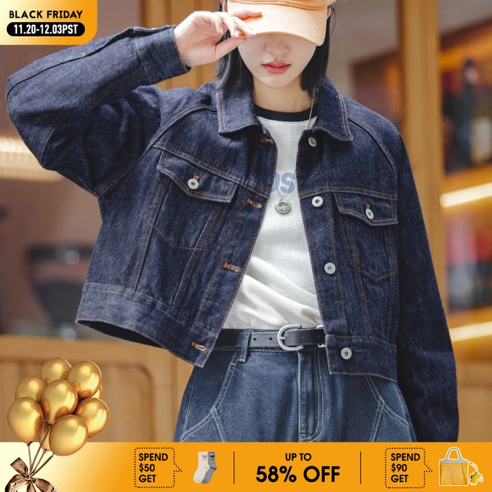 Maden Dark Blue Denim Jacket for Women 14OZ Cotton Jean Coat Vintage Cargo Short Jackets Orange Stitching Oversize Denim Jacket
Maden Dark Blue Denim Jacket for Women 14OZ Cotton Jean Coat Vintage Cargo Short Jackets Orange Stitching Oversize Denim Jacket