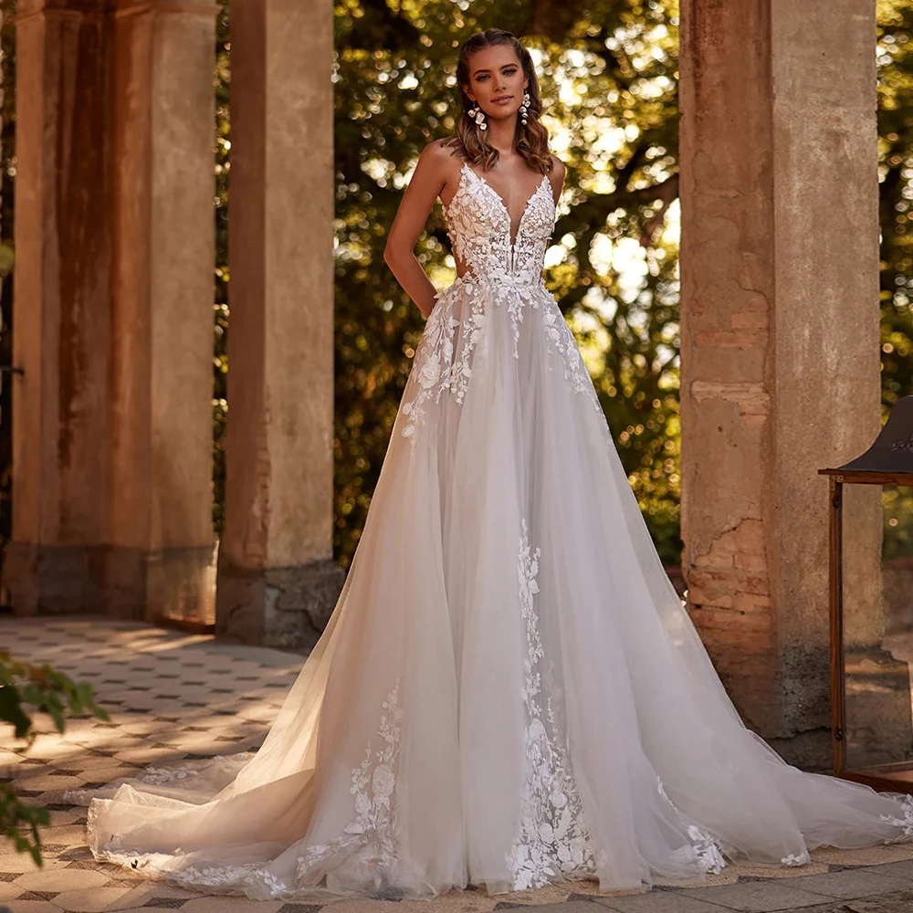 Modern Sweep Train Wedding Dress For Woman Spaghetti Straps Lace Applique Vestido De Casamento Personalized Customized
Modern Sweep Train Wedding Dress For Woman Spaghetti Straps Lace Applique Vestido De Casamento Personalized Customized