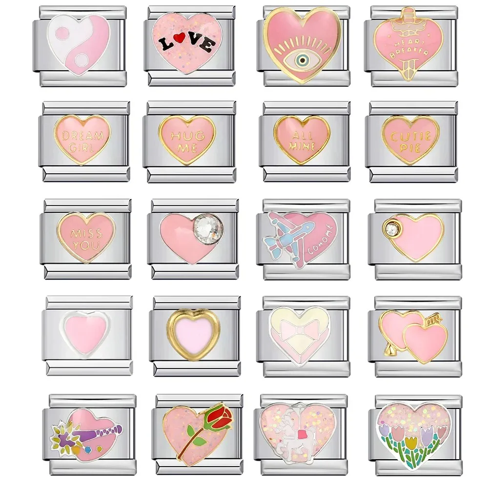 Fashion Women's Pink Romantic Heart Flower Italian Charms Links Fit 9mm Stainless Steel Bracelet For Girls Party Daily DIY Gift
Fashion Women's Pink Romantic Heart Flower Italian Charms Links Fit 9mm Stainless Steel Bracelet For Girls Party Daily DIY Gift