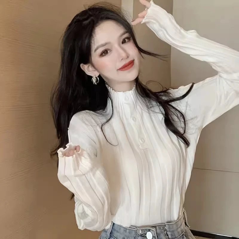 Осенние тонкие однотонные вязаные пуловеры во французском стиле с высоким воротником, женская одежда, элегантные эластичные тонкие шикарные свитера на пуговицах
Осенние тонкие однотонные вязаные пуловеры во французском стиле с высоким воротником, женская одежда, элегантные эластичные тонкие шикарные свитера на пуговицах