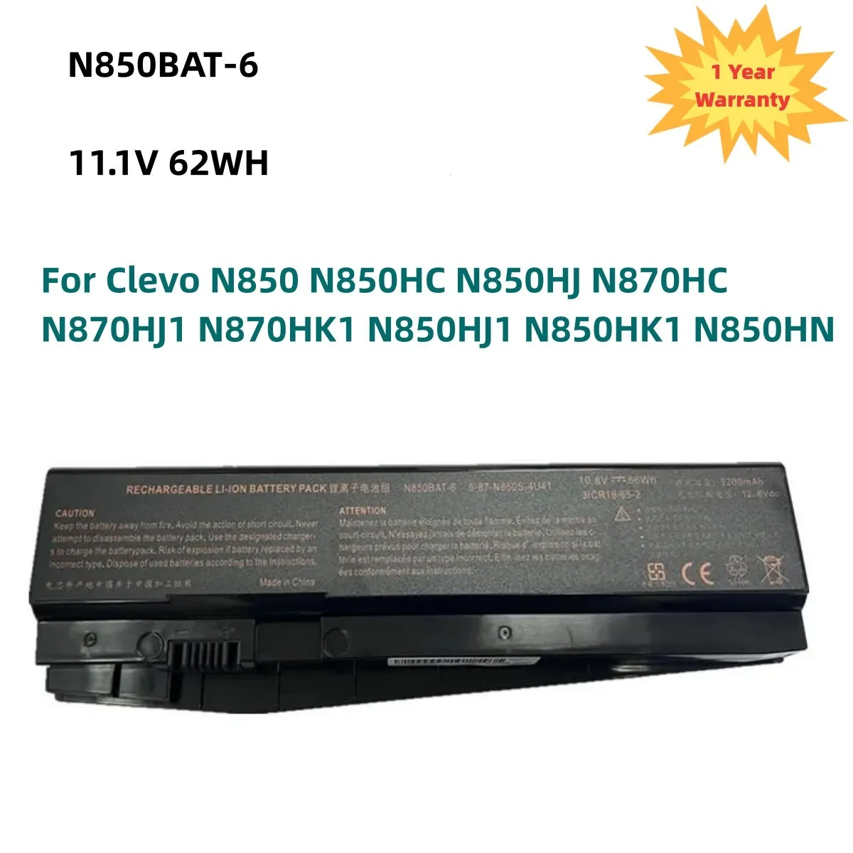 N850BAT-6 Laptop Battery For Clevo N850 N850HC N850HJ N870HC N870HJ1 N870HK1 N850HJ1 N850HK1 N850HN 11.1V 62WH
N850BAT-6 Laptop Battery For Clevo N850 N850HC N850HJ N870HC N870HJ1 N870HK1 N850HJ1 N850HK1 N850HN 11.1V 62WH
