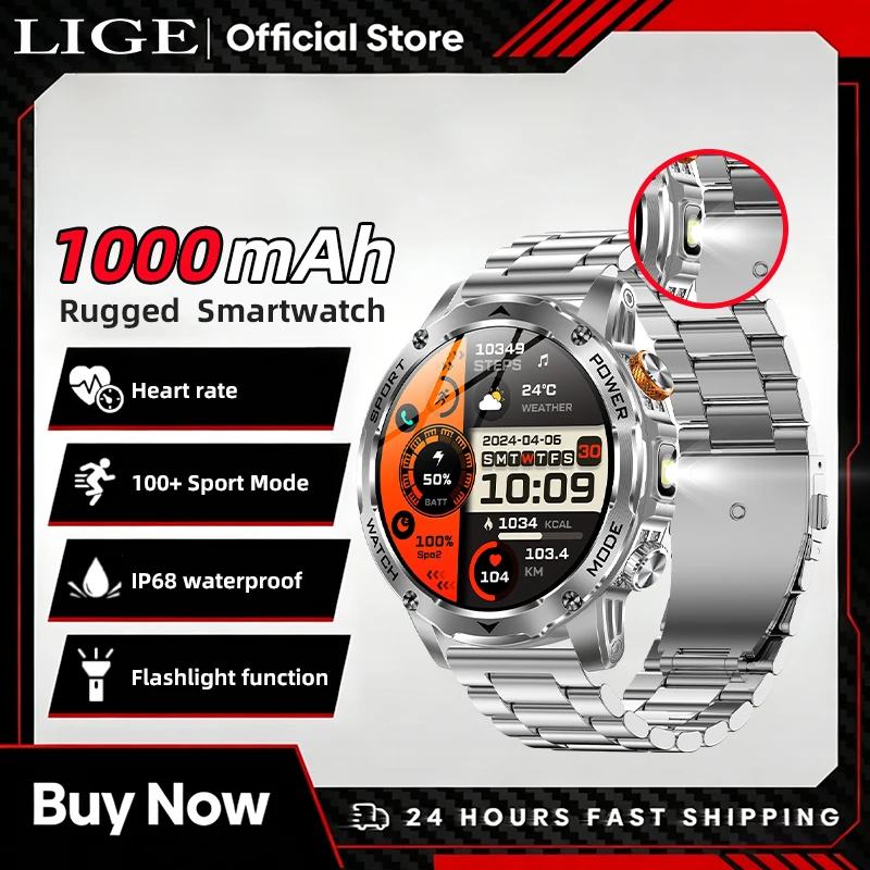 LIGE Men Military Smart Watch 1000mAh Battery Heart Rate Sports Tracker LED Flashlight Bluetooth Call IP68 Waterproof Smartwatch
LIGE Men Military Smart Watch 1000mAh Battery Heart Rate Sports Tracker LED Flashlight Bluetooth Call IP68 Waterproof Smartwatch