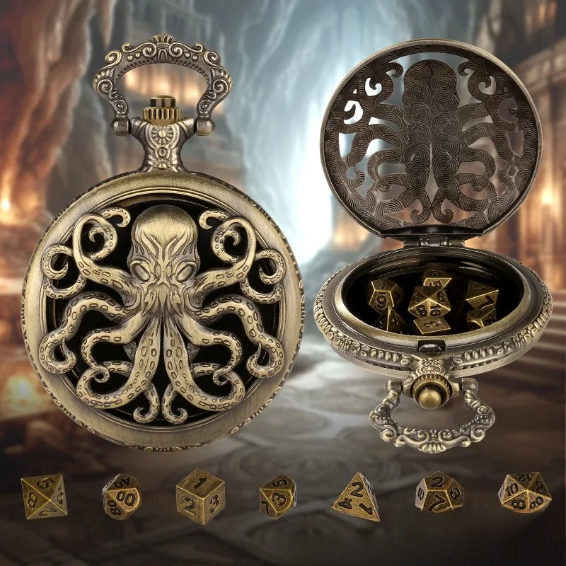 Octopus Metal Dice Case Vintage Pocket Watch Dice One eyed Octopus Pocket Watch box Dice For role playing games
Octopus Metal Dice Case Vintage Pocket Watch Dice One eyed Octopus Pocket Watch box Dice For role playing games