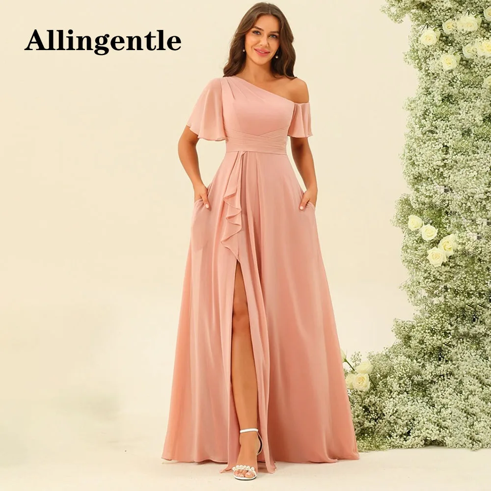 Allingentle Women Short Sleeve Bridesmaid Dress A Line Chiffon Asymmetric One Shoulder Evening Formal Gown with Pocket Custom
Allingentle Women Short Sleeve Bridesmaid Dress A Line Chiffon Asymmetric One Shoulder Evening Formal Gown with Pocket Custom