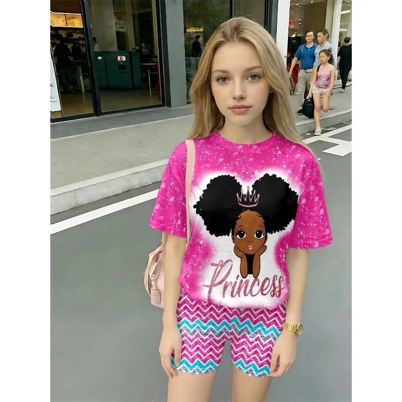 Black Girl Princess Printed Casual 2-piece Set Pink T-shirt and Chevron Shorts Suitable for Birthday Gift Casual Set
Black Girl Princess Printed Casual 2-piece Set Pink T-shirt and Chevron Shorts Suitable for Birthday Gift Casual Set