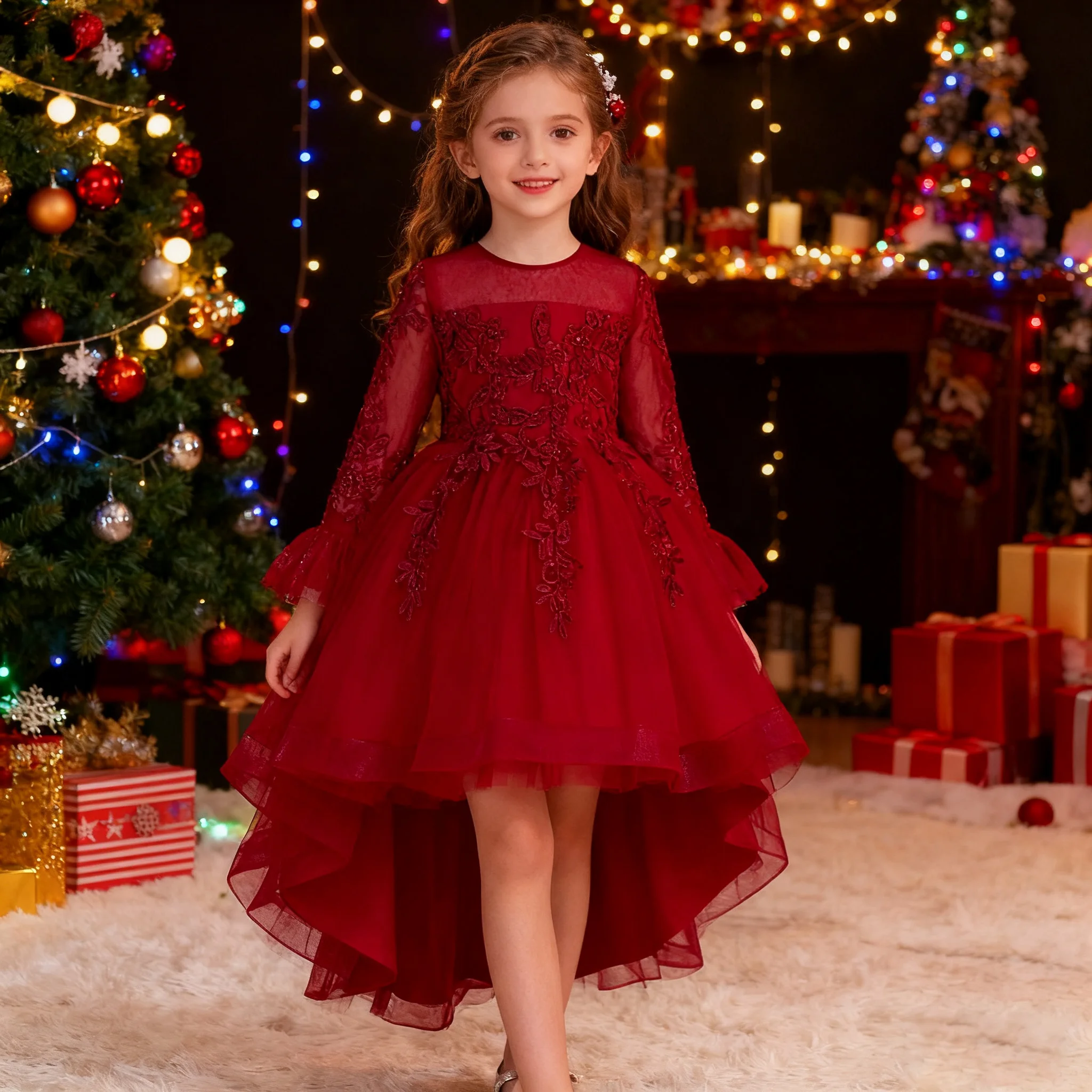 Вечернее платье с длинными рукавами и шлейфом, свадебное платье для девочек, вечернее платье для фортепиано, рождественская карнавальная вечеринка
Вечернее платье с длинными рукавами и шлейфом, свадебное платье для девочек, вечернее платье для фортепиано, рождественская карнавальная вечеринка