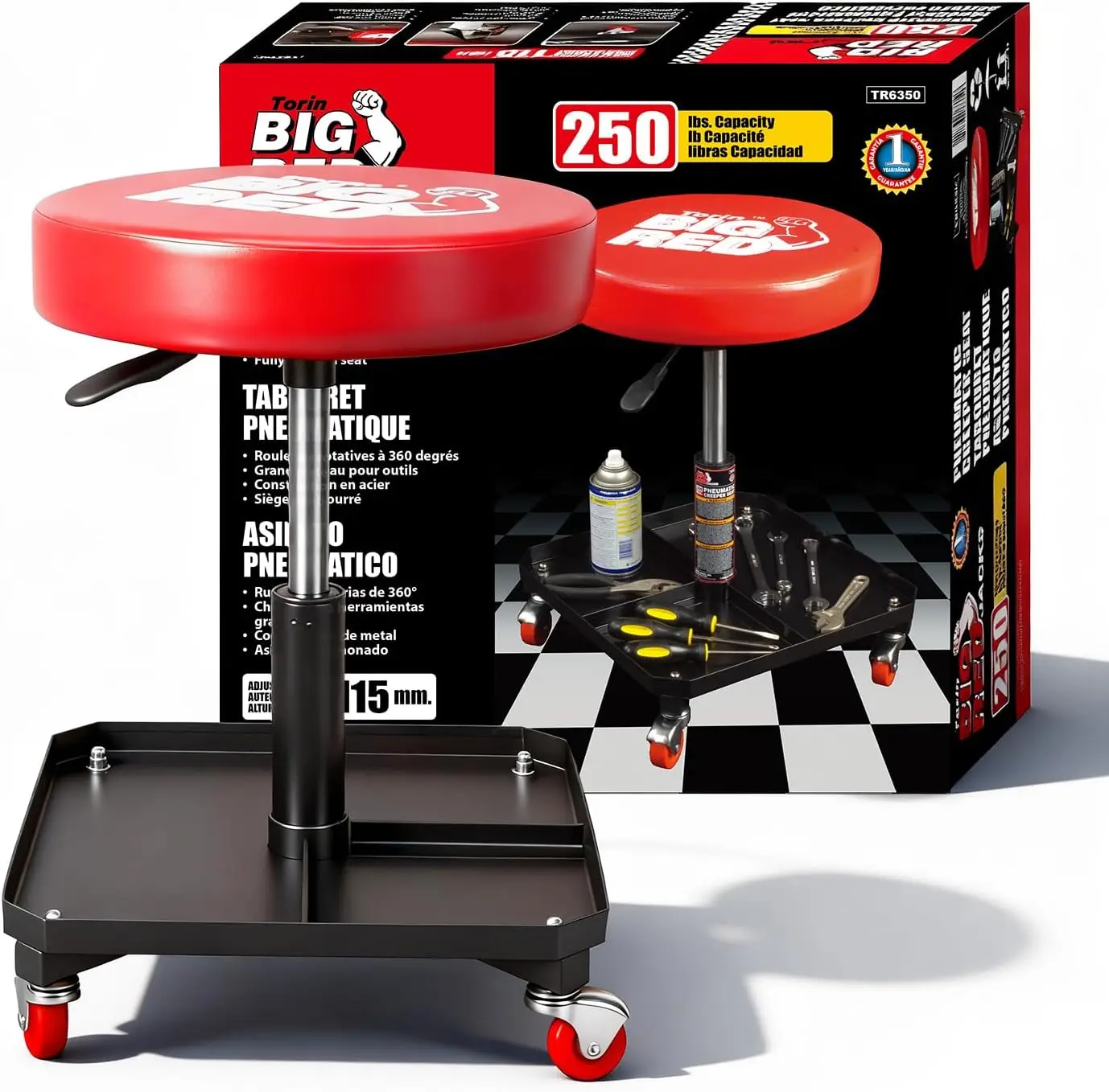 Big RED Rolling Mechanic Stool with Tool Tray, Pneumatic Garage Seat, Adjustable Height 17"-22", Heavy-Duty Auto Repair Chair
Big RED Rolling Mechanic Stool with Tool Tray, Pneumatic Garage Seat, Adjustable Height 17"-22", Heavy-Duty Auto Repair Chair