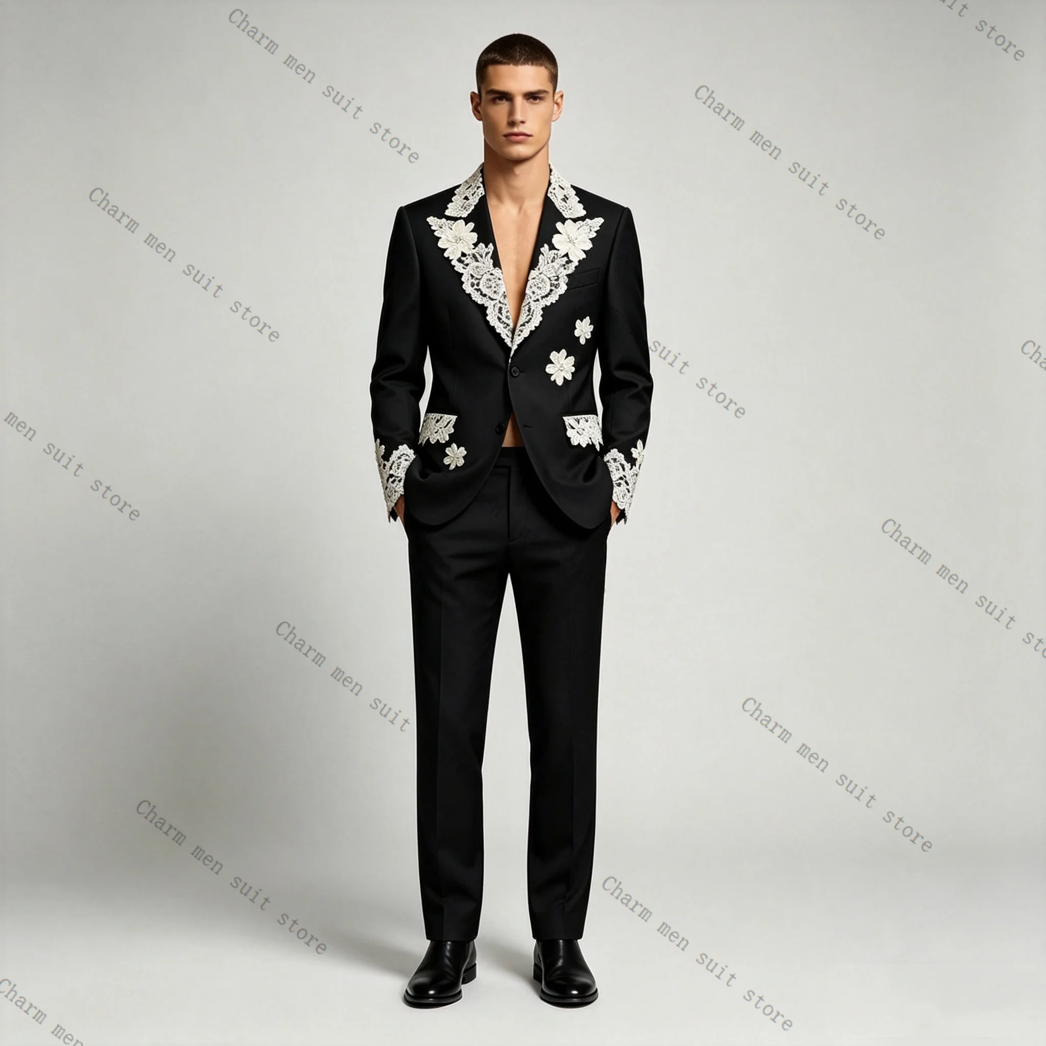 Black Designer Men Suits Set 2 Pcs Blazer+Cotton Pants Trousers Applique Wedding Tuxedo Formal Office Business Groom Jacket Coat
Black Designer Men Suits Set 2 Pcs Blazer+Cotton Pants Trousers Applique Wedding Tuxedo Formal Office Business Groom Jacket Coat