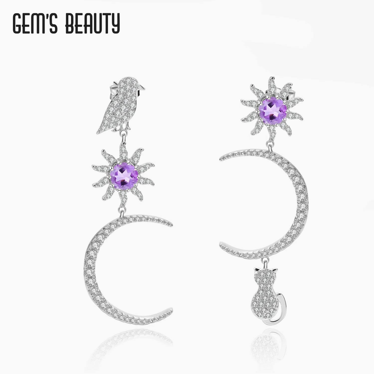 GEM'S BEAUTY 925 Sterling Silver Earrings For Women Sun Halo Moon Bird Cat Round Natural Amethyst Handmade Stud Earrings
GEM'S BEAUTY 925 Sterling Silver Earrings For Women Sun Halo Moon Bird Cat Round Natural Amethyst Handmade Stud Earrings